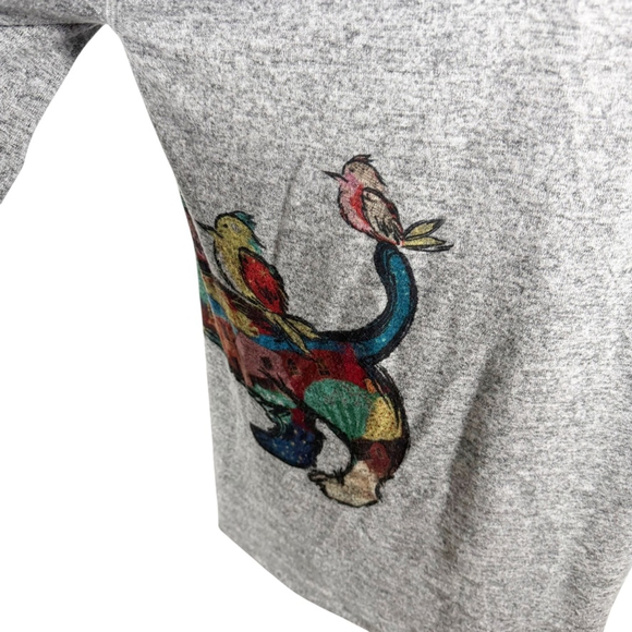 Ali Miles Gray Knit Cowl Neck Sweater Colorful Dog Print Swing Artsy Size L - Picture 7 of 9